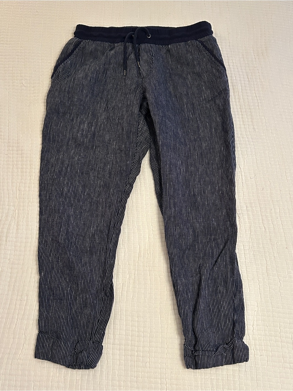 Athleta Stripe Bali Linen Ankle Pant Blue Size 6
